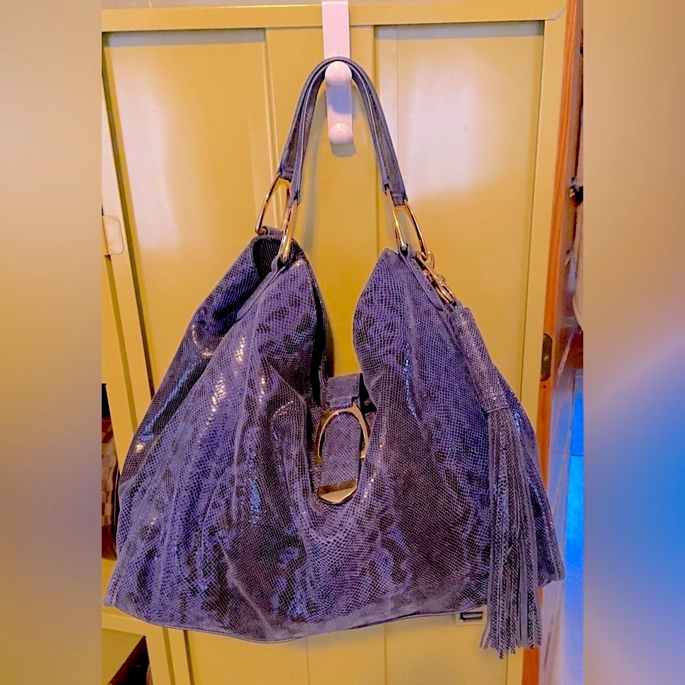 GILI Leather Blue Exotic Stirrup Hobo